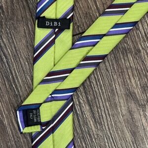 Dibi Neon Green Multicolor Striped Patterned Office Dress Neck Tie Men's